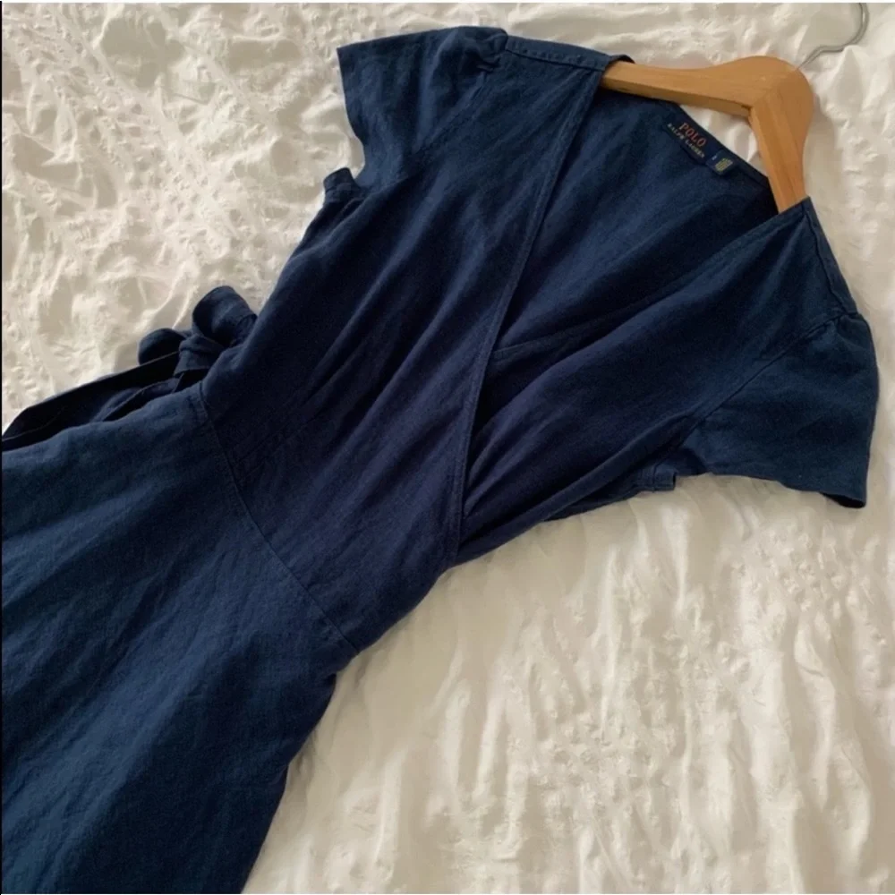New Ralph Lauren Linen Maxi Navy Long Dress - Picture 3 of 16